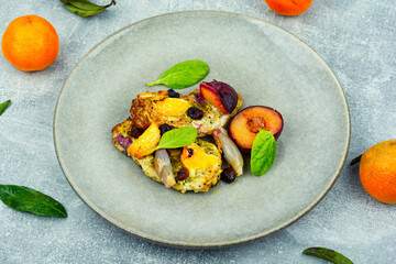 Meat baked with fruits