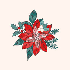 Retro Groovy Hippie Christmas hand drawn greeting card clipart composition, modern 60s 70s retro card, poster, banner design