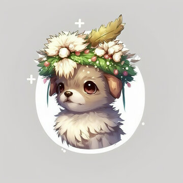 Illustration Portrait Of Cute Christmas Puppy, Sticker Or T Shirt Design Concept 