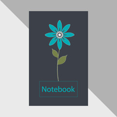 Notebook diary cover design with blue flower, blue floral diary notebook cover design stationery item