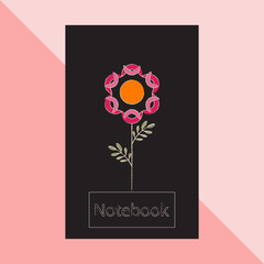 Black Notebook Diary Cover Design With Pink Flower, notebook cover design