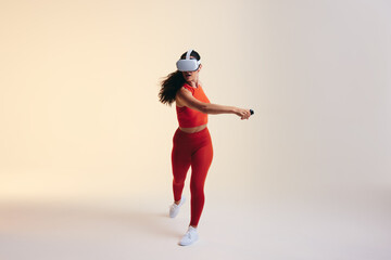 Fototapeta na wymiar Exercising with virtual reality goggles