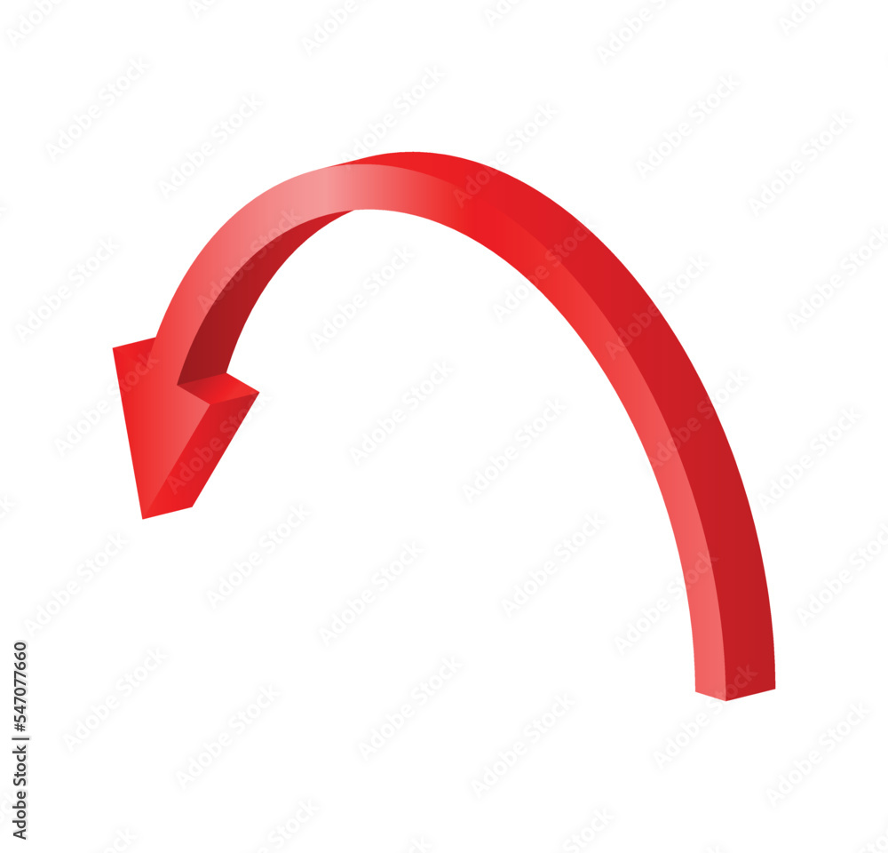 Poster curved down red arrow. diagram pointer and business cursor