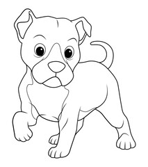 Little Pitbull Dog Cartoon Animal Illustration BW
