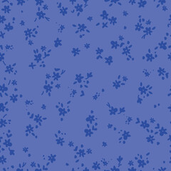 Cute floral pattern. Seamless vector texture. An elegant template for fashionable prints. Print with small blue flowers and  leaves. light blue background.