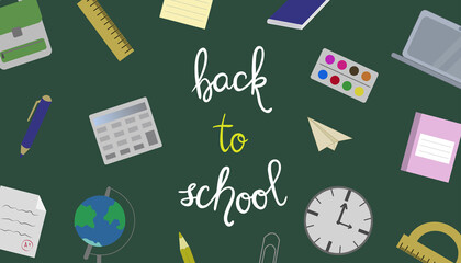 Back to school concept with school elements. Illustration for cards, posters, flyers, webs.	