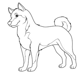 Shiba Inu Dog Cartoon Animal Illustration BW