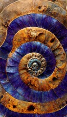 Fototapeta premium Abstract rock formations with detailed sandstone surface embedded ammonite fossil texture spiral patterns - macro closeup background resource. 