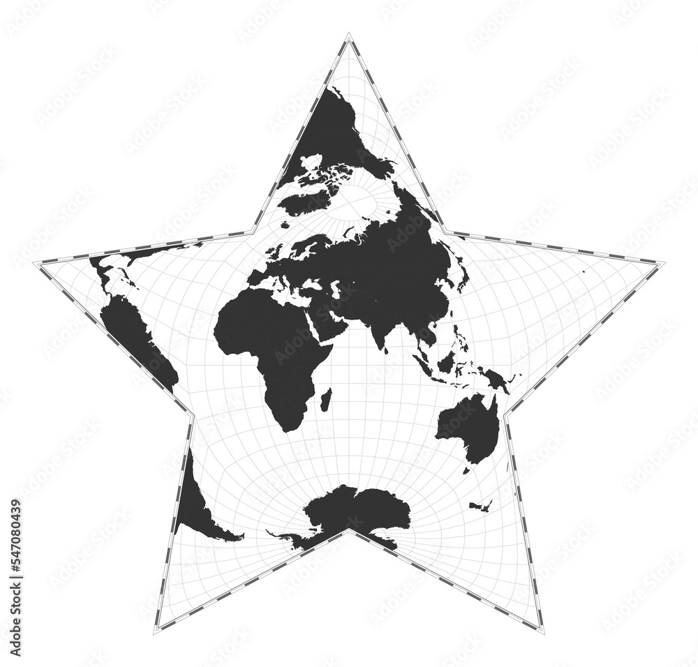 Poster vector world map. berghaus star projection. plan world geographical map with latitude/longitude line