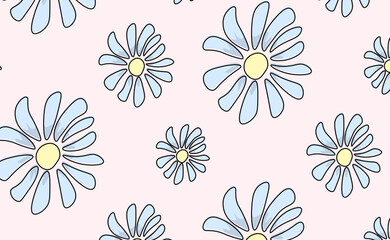 vector pattern of chamomile flower, floral element, hand-drawn botanical illustration