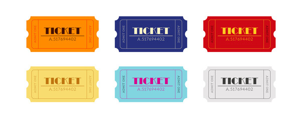 Ticket vector design template. Carnival voucher pass symbol. Six colors concept.