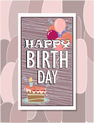 happy birthday cover design with balloons background, birthday celebration cover template design with pink color decoration
