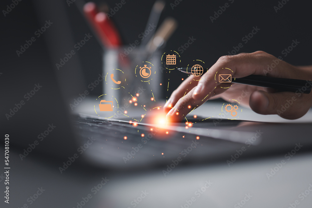 Poster online service or application for business personal assistant. a remote employee assists with variou