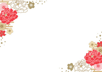 芍薬と梅と菊の華やかな和柄フレーム02