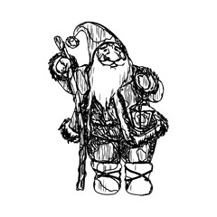 black and white santa claus drawing sketch for greeting elements and christmas background