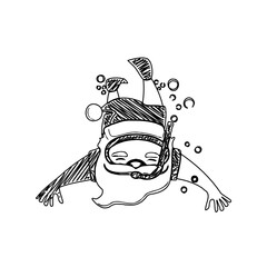 black and white santa claus drawing sketch for greeting elements and christmas background