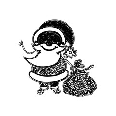 black and white santa claus drawing sketch for greeting elements and christmas background