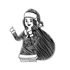 black and white santa claus drawing sketch for greeting elements and christmas background