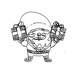 black and white santa claus drawing sketch for greeting elements and christmas background