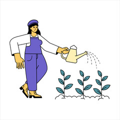 Young woman watering a plant illustration