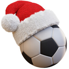 Santa Claus Hat with football soccer ball. PNG Transparent 3D Illustration