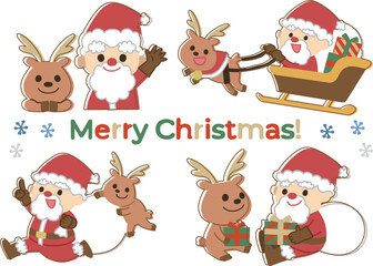 サンタとトナカイのイラスト素材セット　クリスマス　線あり