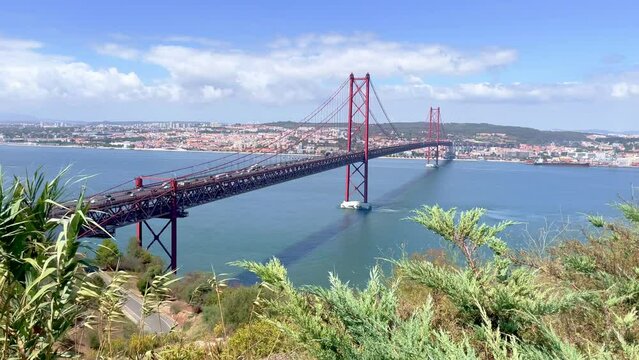 Spectacular Bridge in Lisbon is a Landmark of the City in Portugal