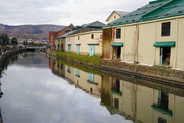 Fototapeta na wymiar 小樽市の有名観光スポットの小樽運河