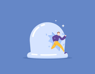 beyond the limits of capability and comfort. develop and exceed the limits of ability. effort and Courage to break the confinement. Get out of your comfort zone for freedom and success. illustration