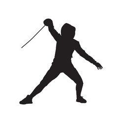 Fencing athlete isolated vector silhouette on white.