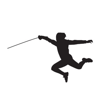 Fencing athlete isolated vector silhouette on white.