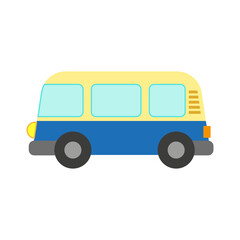 Vector illustration of a toy car in a flat style. Icon of a retro minivan. Logo design