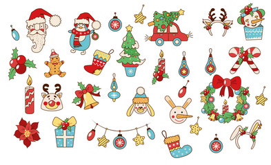Big Christmas collection with traditional Christmas Icon. Christmas decorative banner. Vector illustration