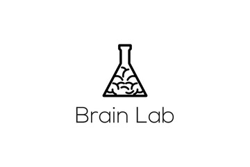 Laboratory conical flask logo design brain lab icon symbol