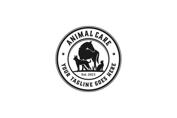 Animal care vet logo design dog horse cat illustration