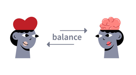 Brain heart balance. Two pretty grey heads opposite each other.