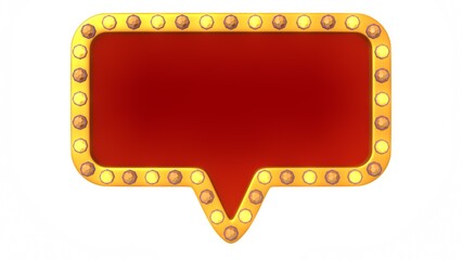 Red frame gold border light retro advertising sign on white background. 3d rendering