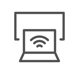 Monitor icon outline and linear symbol.	
