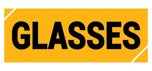 GLASSES text on yellow-black grungy stamp sign.