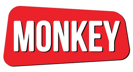 MONKEY text on red trapeze stamp sign.