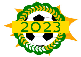Football ball with number 2023. Cartoon sport poster.