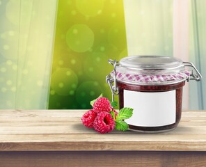 Sweet fresh raspberry berries jam