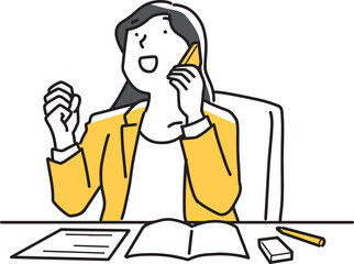 スマホで嬉しい報告を受ける女性