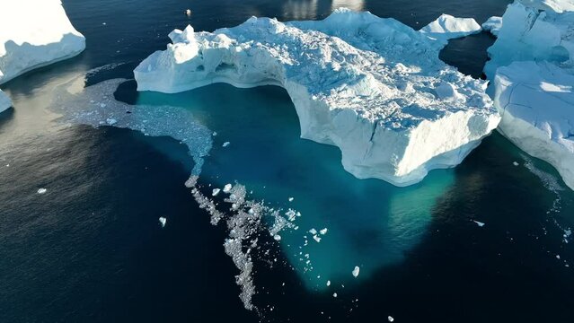 Grandes icebergs flotando en el mar desde punto de vista aéreo