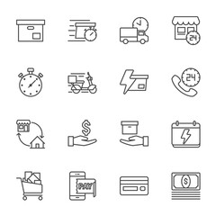 Flash Sale Special Offer and Expres delivery icon set, Super market and shopping mall, Vector thin line icon