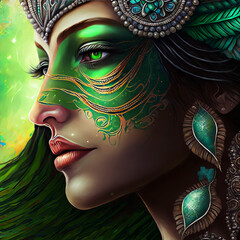 Apsara Dancer, Apsara Khmer Priestess, Ceremonial headdress and ritual facial markings