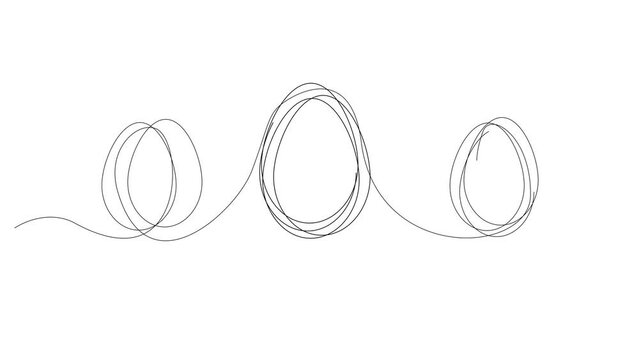 Continuous thin line egg drawing animation, Hand drawn animated lined egg shape, monoline eggs sketch doodle illustration