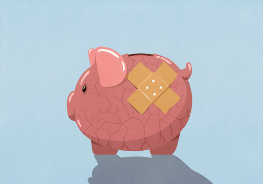 Bandage over cracked piggy bank
