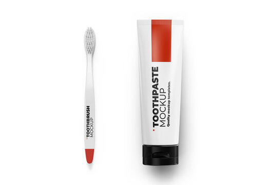 Tooth Paste And Brush Mockup Template