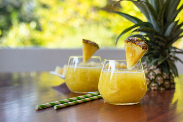 Fresh pineapple cocktail with Fresh pineapple. summer drink concept